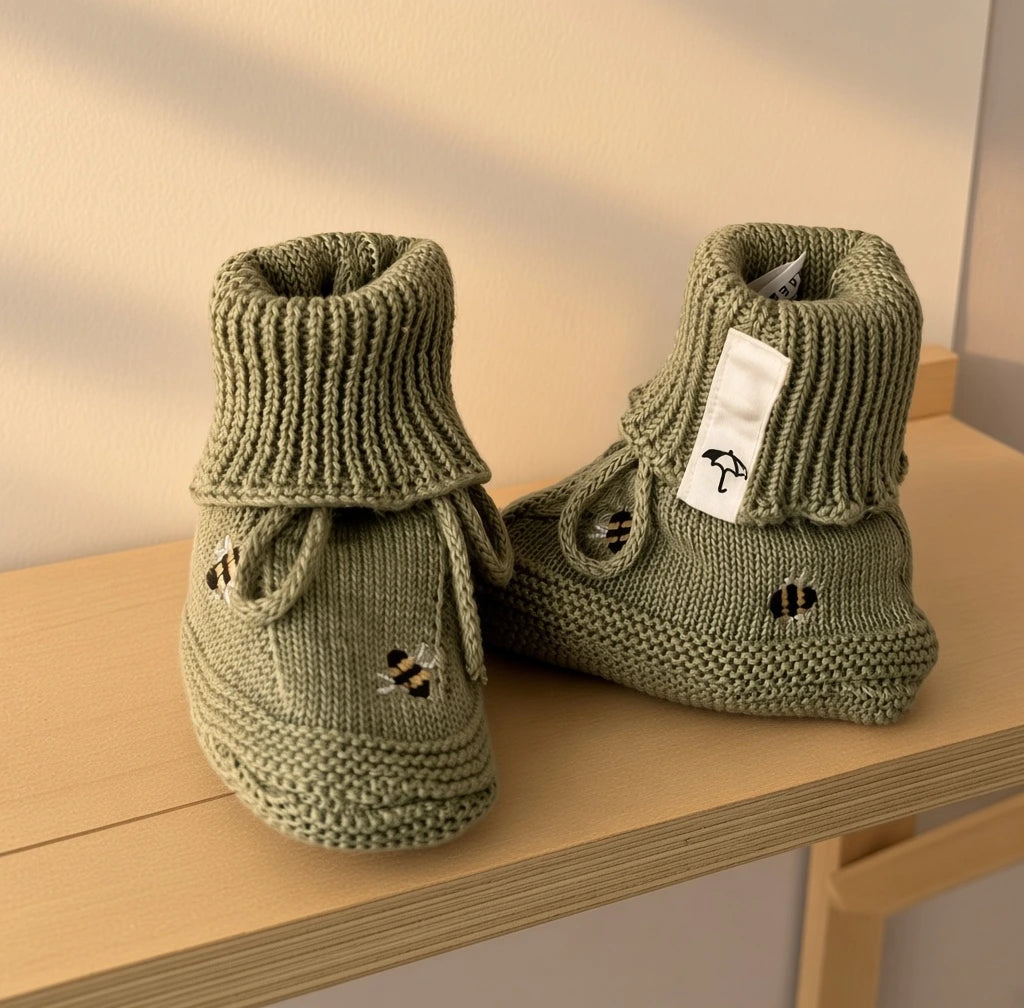 Baby booties - Little leaf bee - 0–3 months